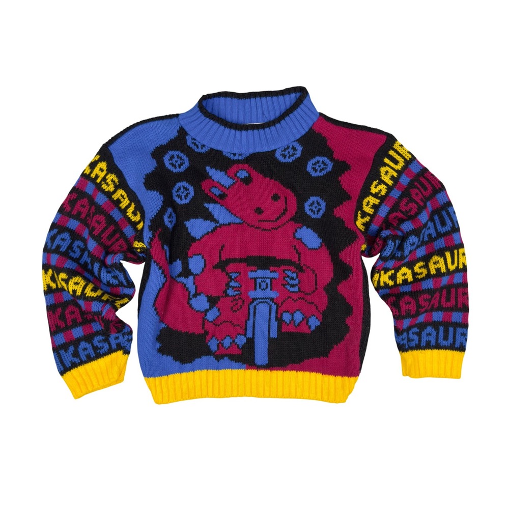 Vintage Hot Cashews Bikesaurus Kids Sweater 80s 90s Made USA‎ Dinosaur Kidcore